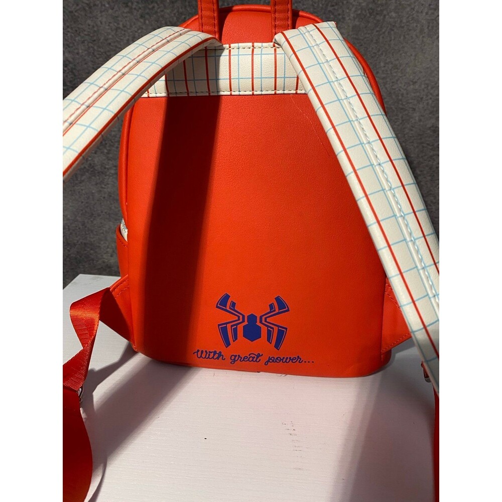 Loungefly Marvel Spider-Man Sherpa Mini Backpack Disney Parks Great Power Quote - Picture 4 of 12